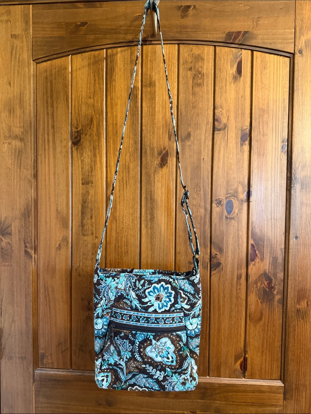 Vera Bradley Quilted Floral Crossbody Bag in Brown & Turquoise